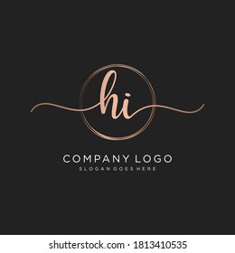 Initial HI beauty monogram and elegant logo design, handwriting logo of initial signature, wedding, fashion, floral and botanical with creative template.