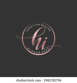 Initial HI beauty monogram and elegant logo design, handwriting logo of initial signature, wedding, fashion, floral and botanical with creative template.