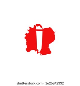 Initial I hidden letter flat splatter logo icon. Abstract vector design concept negative letter on ink or blod splash red color.