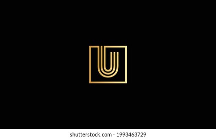 Initial hipster letter U logo monogram horseshoe shape, black and gold set mark UUU for business card, smooth lines style
