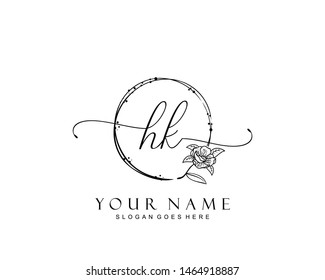 Initial HK beauty monogram and elegant logo design, handwriting logo of initial signature, wedding, fashion, floral and botanical with creative template.