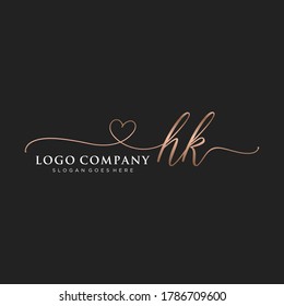 Initial HK beauty monogram and elegant logo design, handwriting logo of initial signature, wedding, fashion, floral and botanical with creative template.