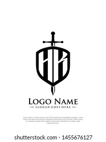 initial HK letter with shield style logo template vector