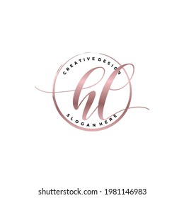 Monograma inicial de belleza HL y diseño elegante de logotipo, logotipo de escritura a mano de firma inicial, boda, moda, floral y botánica con plantilla creativa.