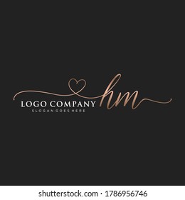 Monograma inicial de belleza HM y diseño elegante de logotipo, logotipo de escritura a mano de firma inicial, boda, moda, floral y botánica con plantilla creativa.