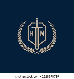 Initial HM elegant sword and shield icon vector template