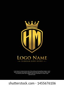 initial HM letter with shield style logo template vector