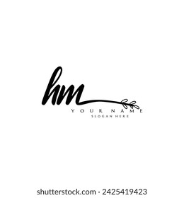 Initial HM logo handwriting floral typography ornament