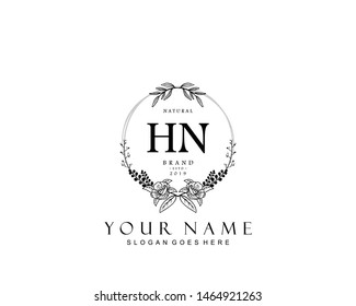 Initial HN beauty monogram and elegant logo design, handwriting logo of initial signature, wedding, fashion, floral and botanical with creative template.