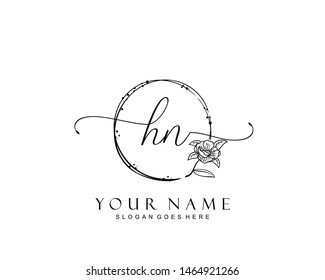 Initial HN beauty monogram and elegant logo design, handwriting logo of initial signature, wedding, fashion, floral and botanical with creative template.