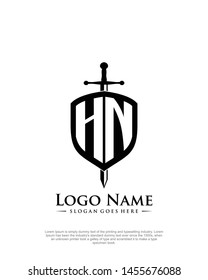initial HN letter with shield style logo template vector
