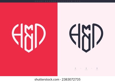 initial HN letters with red heart and love logo flat icon monogram concept