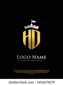initial HO, HD letter with shield style logo template vector