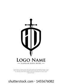 initial HO, HD letter with shield style logo template vector
