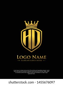 initial HO, HD letter with shield style logo template vector