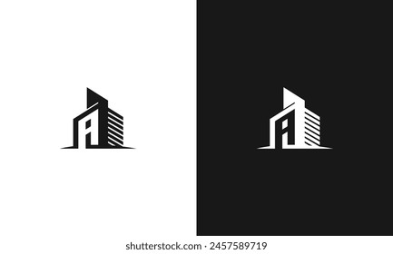 Initial A home building city sky crappers urban logo