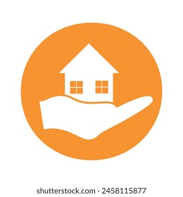 Logotipo inicial de la mano del hogar combinado con la letra O Plantilla de Vector