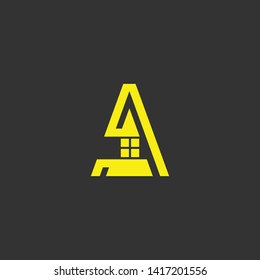 Initial A Home Logo design. Real estate business logo in black background