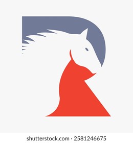 Initial Horse Logo On Letter R Concept With Horse Head Symbol For Racing Sign