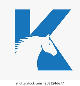 Initial Horse Logo On Letter K Concept With Horse Head Symbol For Racing Sign