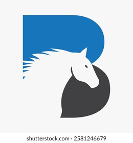 Initial Horse Logo On Letter B Concept With Horse Head Symbol For Racing Sign