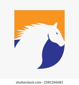 Initial Horse Logo On Letter U Concept With Horse Head Symbol For Racing Sign