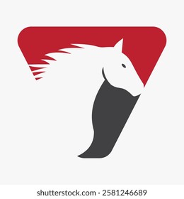 Initial Horse Logo On Letter V Concept With Horse Head Symbol For Racing Sign