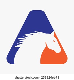 Initial Horse Logo On Letter A Concept With Horse Head Symbol For Racing Sign