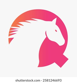 Initial Horse Logo On Letter Q Concept With Horse Head Symbol For Racing Sign