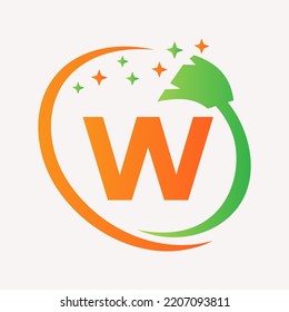Initial House Cleaning Logo On Letter W Concept. Maid Logotype Vector Symbol