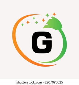 Logotipo De Limpieza Inicial De La Casa En El Concepto De La Letra G. Símbolo vector de tipo de logotipo Maid