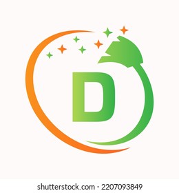 Logo De Limpieza Inicial De Casa En El Concepto De La Letra D. Símbolo vector de tipo de logotipo Maid