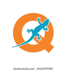 Initial House Gecko Logo combine with letter Q vector template