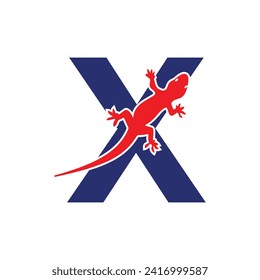 Initial House Gecko Logo combine with letter X vector template
