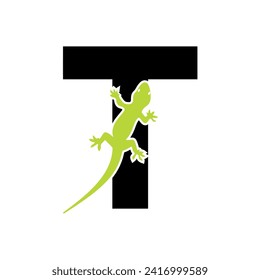 Initial House Gecko Logo kombiniert mit Buchstaben T Vektorvorlage