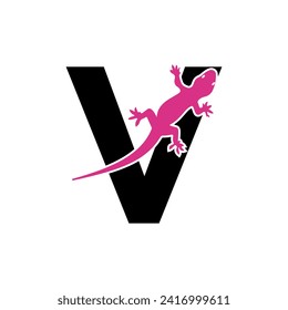 Initial House Gecko Logo combine with letter V vector template