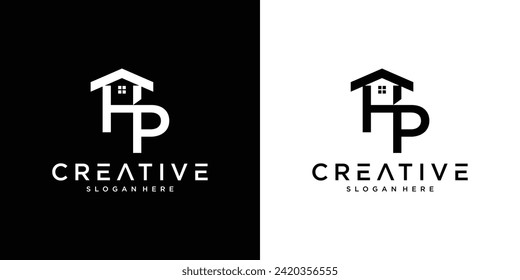 Logo inicial de HP con elemento de casa creativo