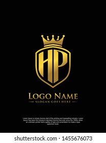 initial HP letter with shield style logo template vector