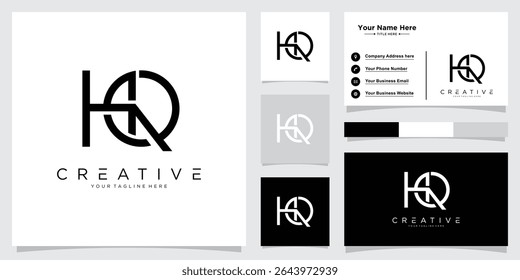 Initial HQ or QH letter logo design vector with business card