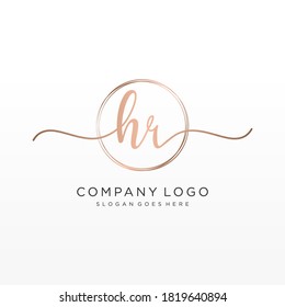 Initial HR beauty monogram and elegant logo design, handwriting logo of initial signature, wedding, fashion, floral and botanical with creative template.