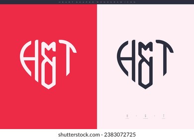 initial HT letters with red heart and love logo flat icon monogram concept