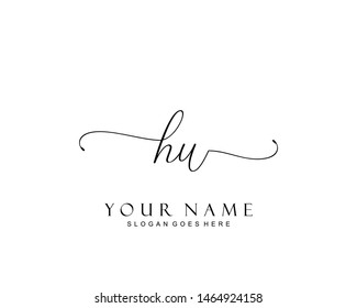 Initial HU beauty monogram and elegant logo design, handwriting logo of initial signature, wedding, fashion, floral and botanical with creative template.