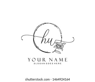 Initial HU beauty monogram and elegant logo design, handwriting logo of initial signature, wedding, fashion, floral and botanical with creative template.