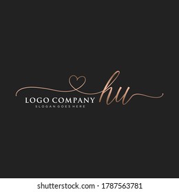 Initial HU beauty monogram and elegant logo design, handwriting logo of initial signature, wedding, fashion, floral and botanical with creative template.
