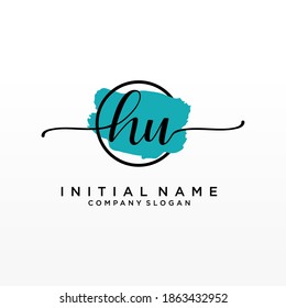 Initial HU beauty monogram and elegant logo design, handwriting logo of initial signature, wedding, fashion, floral and botanical with creative template.