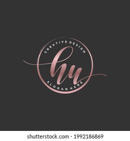 Initial HU beauty monogram and elegant logo design, handwriting logo of initial signature, wedding, fashion, floral and botanical with creative template.