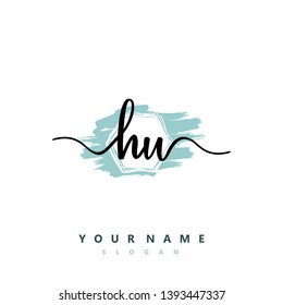 Initial HU handwriting logo template vector