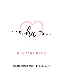Initial HU handwriting logo template vector