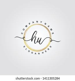Initial HU handwriting logo template vector