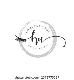 Initial HU monogram eye and eyelash handwriting